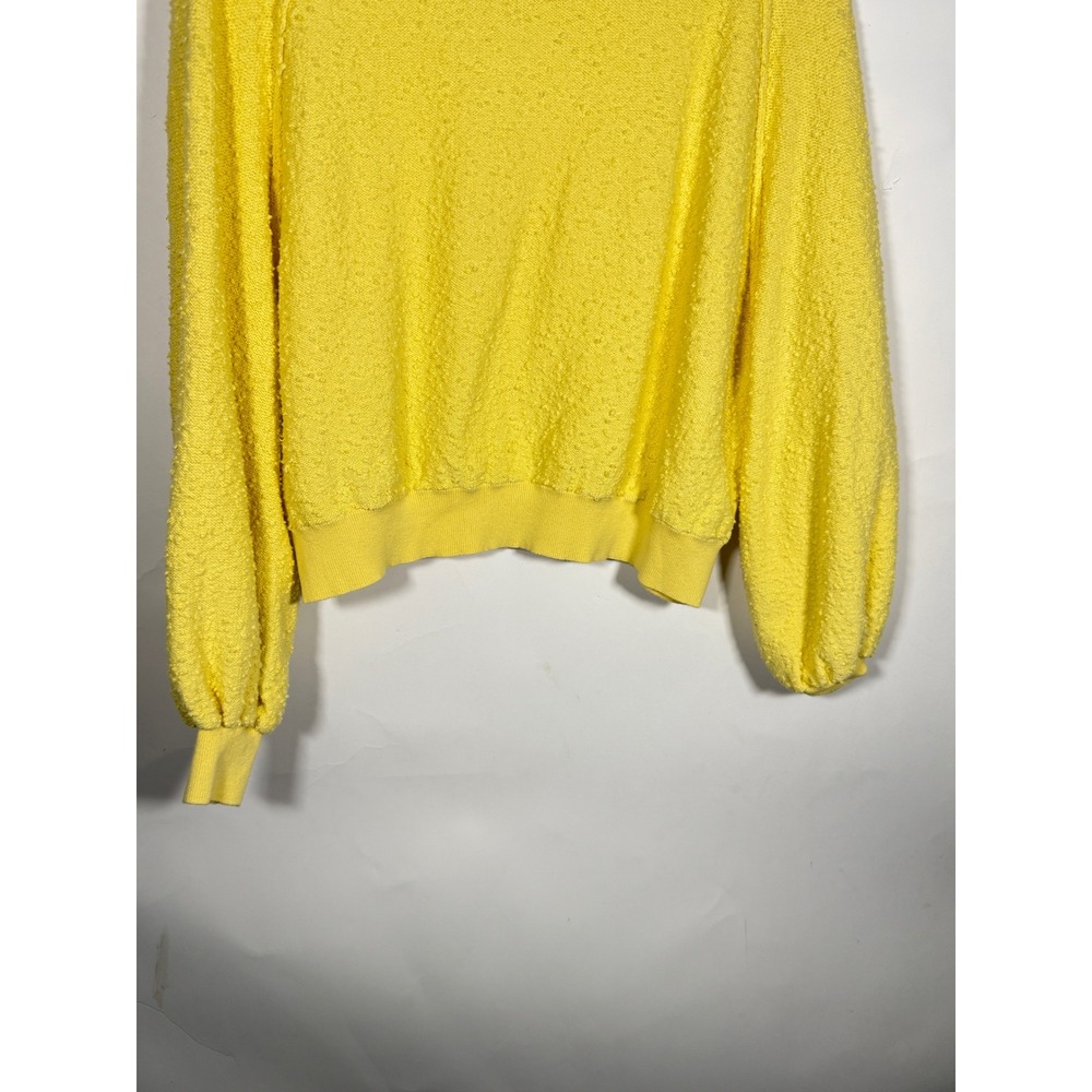 Free People Yellow Textured Boucle Knit Balloon Sleeve Sweater Slouchy Womens S - Picture 5 of 8